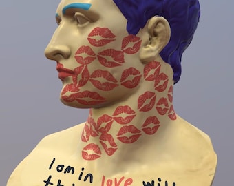 Männliche Büste 3D Modell - Griechische Statue, Kussabdrücke, Spiel-Asset (STL / OBJ)