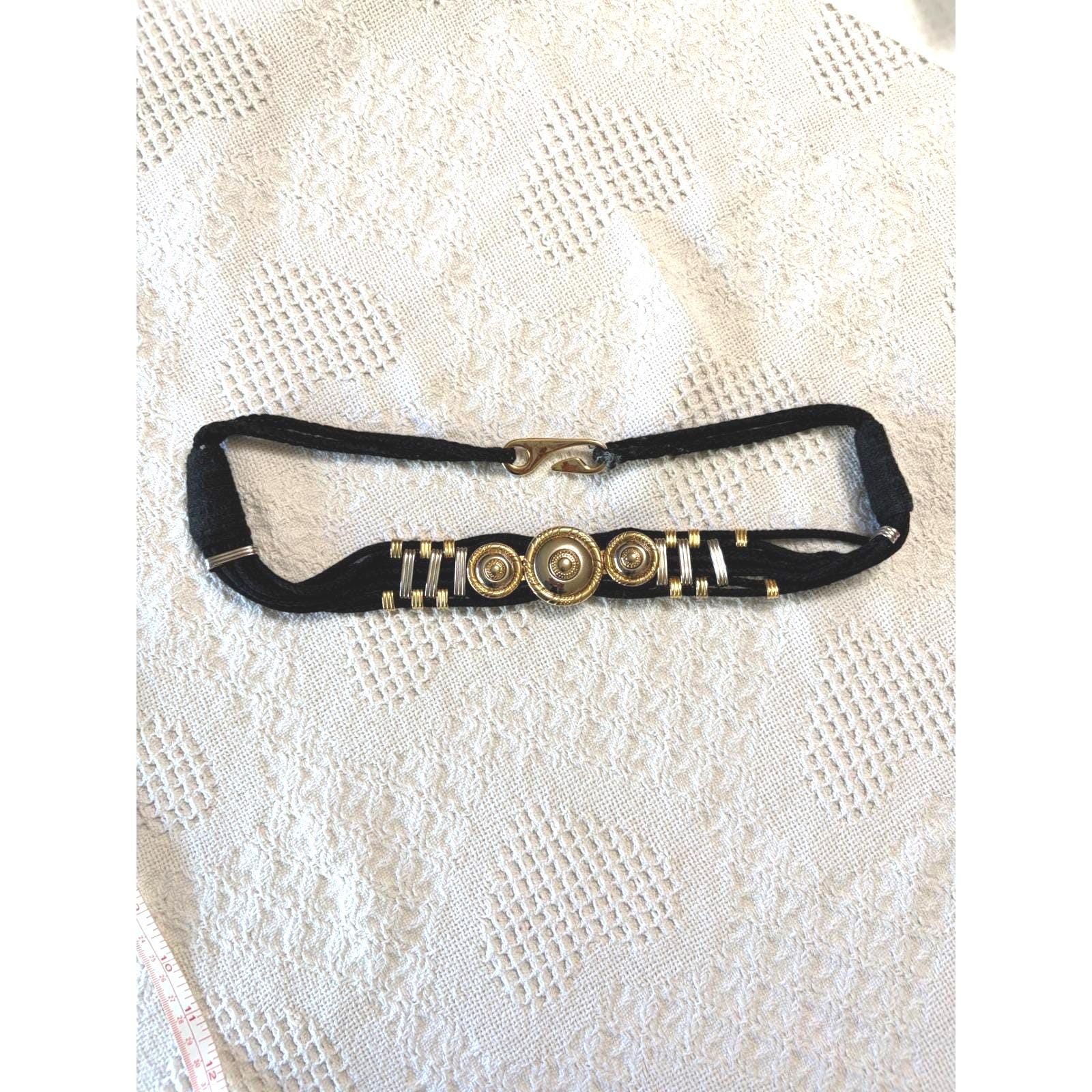Vintage St. John metallic gold leather belt Etruscan-style openwork  buckle Sz. Vintage St. John Blue Leather Belt With Enamel Gold Buckle  main image 2