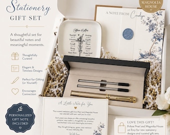 Personalisiertes Briefpapier-Geschenkbox für Frauen, elegantes Karteikartenset mit Stift und Umschlägen, kuratiertes Geschenk für sie, Dankeskarten