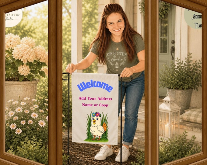 Personalized Chicken Yard Flag, Farmhouse Decor, Custom Address Sign