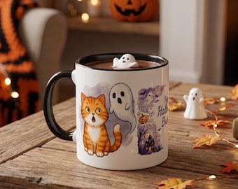 Personalized Halloween Ghost Cat Mug | Cute Spooky Cat Mug | Halloween Gift for Cat Lovers
