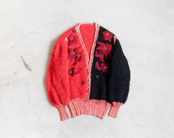 Maglione a collo a V in maglia fantasia degli anni '90, sconosciuto