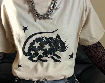 Starry rat unisex t-shirt, Lino-printed by hand, S-2XL