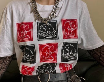 Rat tile unisex t-shirt, Lino-printed by hand, S-2XL