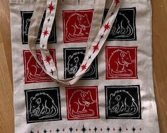 Rat tile tote bag // Lino-printed by hand