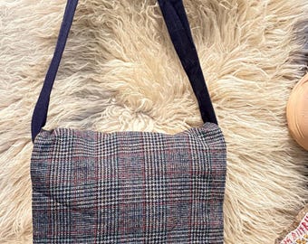 Viking Haversack~ Black Plaid Wool Messenger Bag ~Viking Bag~Historical Reenactment Shoulder Bag~Messenger Bag~Cross Body Bag~