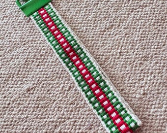 Viking Woven Key Chain Fob ~ Tablet Weaving Cotton   Bag Charm Norse Accessory Red White Green
