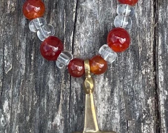 Viking Necklace Petite Thor’s Hammer Carnelian Agate & Crystal Necklace~ Viking Jewelry Mjolnir