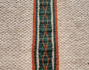 Viking Woven Key Chain Fob ~ Tablet Weaving Cotton Bag Charm Norse Accessory  Orange Greeen White