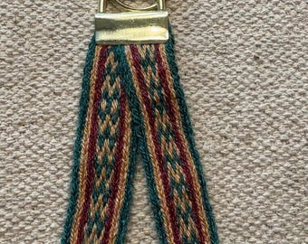 Viking Woven Key Chain Fob ~ Tablet Weaving Cotton Bag Charm Norse Accessory Green Gold  Burgundy
