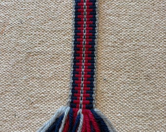 Viking Woven Key Chain Fob ~ Tablet Weaving Wool Bag Charm Norse Accessory  Blue Red Gray