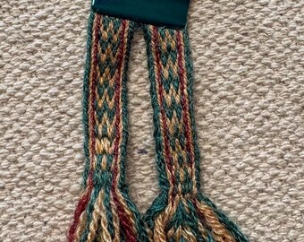 Viking Woven Key Chain Fob ~ Tablet Weaving Cotton Bag Charm Norse Accessory Green Gold  Burgundy
