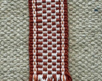 Viking Woven Key Chain Fob ~ Tablet Weaving Cotton Bag Charm Norse Accessory  Orange White