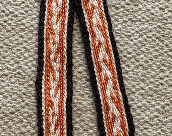 Viking Woven Key Chain Fob ~ Tablet Weaving Cotton Bag Charm Norse Accessory  Orange Brown White