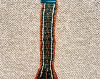 Viking Woven Key Chain Fob ~ Tablet Weaving Cotton Bag Charm Norse Accessory  Orange Greeen White