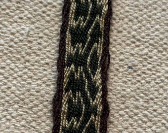 Viking Woven Key Chain Fob ~ Tablet Weaving Wool Bag Charm Norse Accessory  Brown Green Beige