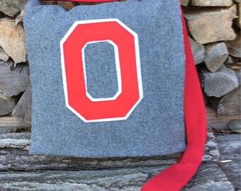 Ohio State Messenger Bag- Buckeye Messenger Bag- Red Wool College Bag- Red and grey Shoulder bag-