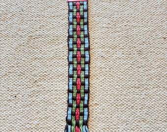 Viking Woven Key Chain Fob ~ Tablet Weaving Cotton Bag Charm Norse Accessory  Brown Blue Pink Green