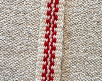 Viking Woven Key Chain Fob ~ Tablet Weaving Wool Bag Charm Norse Accessory  Red & White