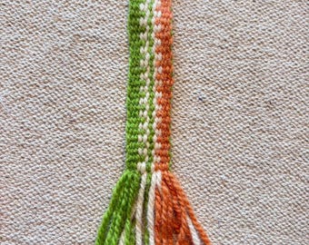 Viking Woven Key Chain Fob ~ Tablet Weaving Wool Bag Charm Norse Accessory  Orange Green White