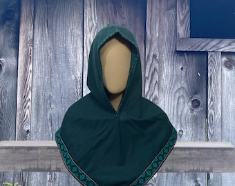 Viking Hood~ Teal Green Blue Wool Skjoldhamn Hood~ Viking Era Historical Clothing Costume Viking Hiking~One of a Kind