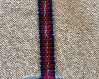 Viking Woven Key Chain Fob ~ Tablet Weaving Wool Bag Charm Norse Accessory  Blue Red Gray