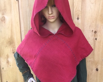 Viking Hood ~  Linen Hood ~ Hood for Historical Re-enactment~ SCA Hood~Skjoldehamn Hood~ Crimson Red Linen