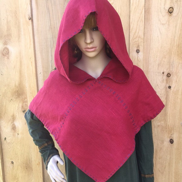 Viking Hood ~  Linen Hood ~ Hood for Historical Re-enactment~ SCA Hood~Skjoldehamn Hood~ Crimson Red Linen