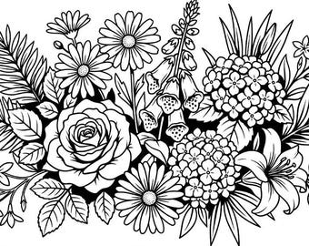Floral Bouquet SVG | Rose and Hydrangea SVG | Wildflower Arrangement Cut File for Cricut