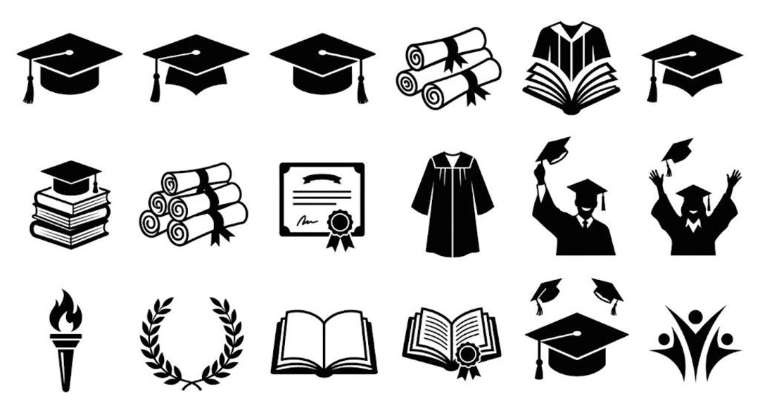 Graduation Icons SVG Bundle | 18 Grad Cap Diploma Gown | Class of 2026 ...