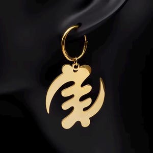 Gye Nyame Adinkra Symbol Hängeohrringe, Schmuck mit großem Symbol, Ohrringe mit Adinkra-Codes, Afrikanischer Symbolschmuck, Kleine Creolen, Geschenk