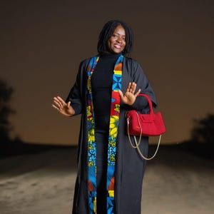 Black And Print Long African Print Kimono jacket, Abstract African wax print Ankara Robe, Black Crepe And Wax Print Lightweight Cotton Coat