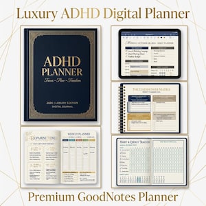 Premium ADHD Planner | Digital Undated GoodNotes | Focus Planner | Dopamine Menu | Habit Tracker | Task Prioritizer