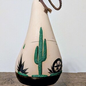 Vintage Southwestern Ceramic Hanging Pocket Planter | Desert Saguaro Cactus & Wagon Wheel Decor