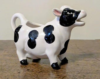 Vintage Ceramic Cow Creamer Pitcher | Black & White Holstein Spotted Pattern