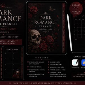 Dark Romance Planner 2026-2028 + Undated | Daily, Weekly, Monthly | GoodNotes & Apple Calendar Compatible