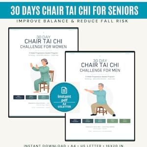 Senior Chair Exercises for Balance & Fall Prevention | 30 Day Chair Tai Chi Challenge Printable PDF