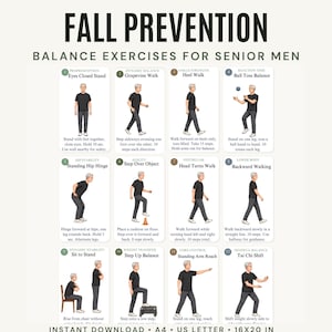 Printable Fall Prevention Guide for Seniors | Senior Balance Exercises | Osteoporosis Workout Plan | Physical Therapy Exercises PD