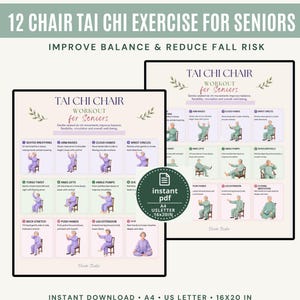 Printable Chair Exercises for Seniors | Seated Tai Chi Workout | Elderly Balance & Mobility Exercise Program PDF