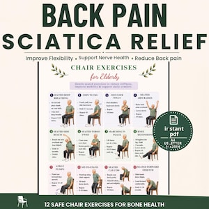 Sciatica Pain Relief Exercises | Lower Back & Hip Mobility Stretches | Seniors Printable Poster (Digital Download)