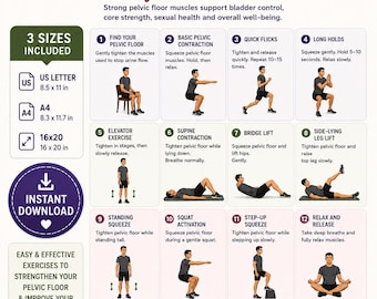 Printable Pelvic Floor Exercises for Men , Kegel Exercise Chart PDF, Men’s Pelvic Floor Workout, Home Fitness Poster PDF