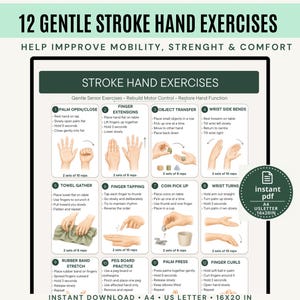 Esercizi per la mano post-ictus per anziani / Terapia della mano stampabile / Recupero della motricità fine / Terapia occupazionale PDF / Esercizi di riabilitazione post-ictus
