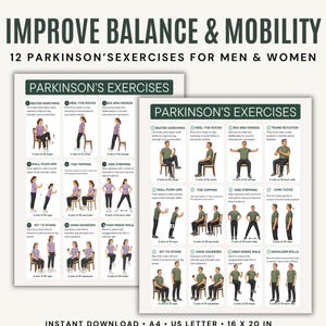 Parkinson’s Exercises for Seniors PDF | Balance & Mobility Exercise Guide | Fall Prevention Workout Chart | Physical Therapy Printable