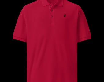 Polo rossa con nodo a Y / Maglietta streetwear con logo a corda in grassetto / Vestibilità atletica