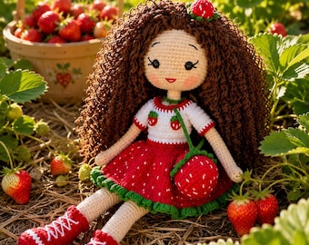 Handmade Strawberry Crochet Doll, Amigurumi Plush Toy, Cotton Yarn Nursery Decor