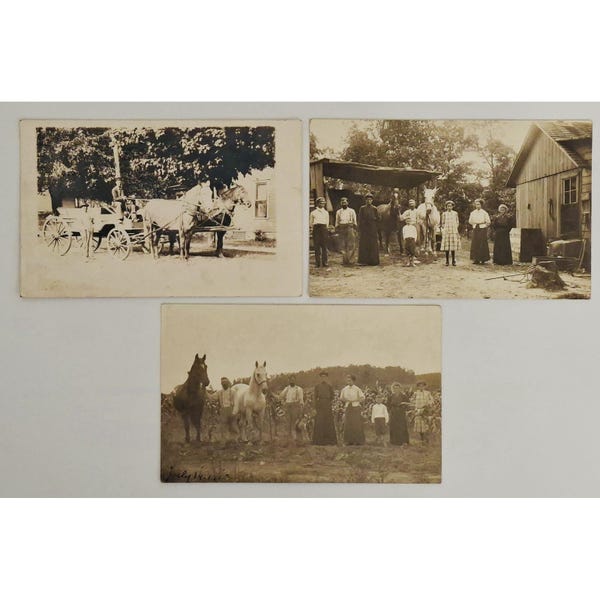 Lot of 3 RPPC Indiana Farm Family Horses Buggy Cornfield 1910 1915 Postcards