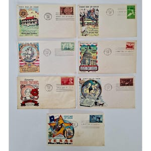 7 Vintage 1945-48 Fluegel First Day Covers FDC Color Cachets Unaddressed