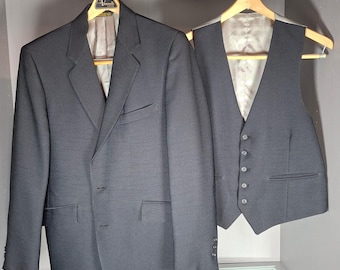 Vintage 70s Petrocelli 3 Piece Suit Mens 40R Black Vest Pants Disco