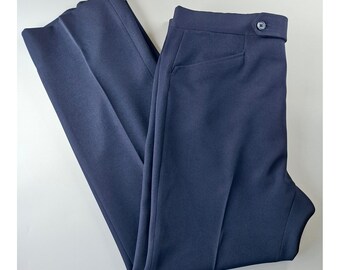 Pantalones de vestir Haggar Expand-O-Matic azul marino, talla 34x30, estilo vintage para hombre.