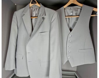 Vintage 70s Gray 3 Piece Suit Mens 44R 36x31.5 Vest Pants Disco